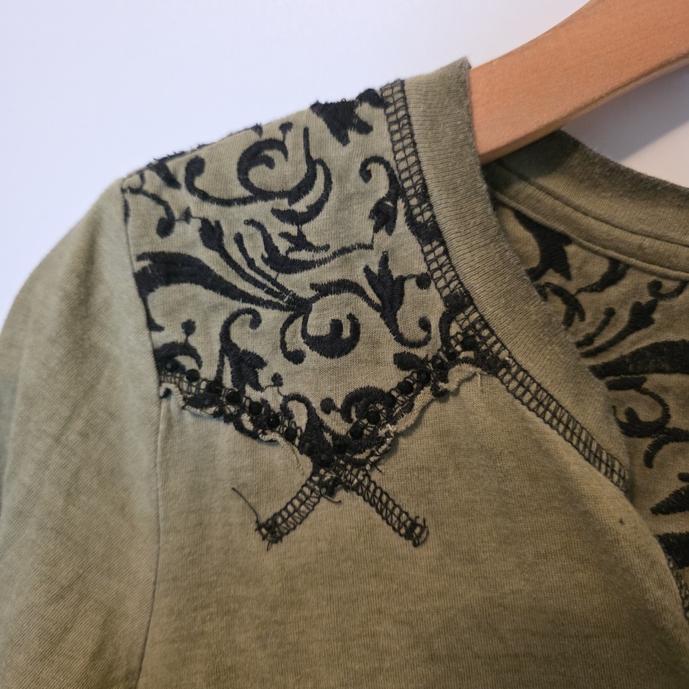 Affliction Long Sleeve Shirt Green Cross Cyber Grunge Vintage Y2K Womens Large - Picture 5 of 12